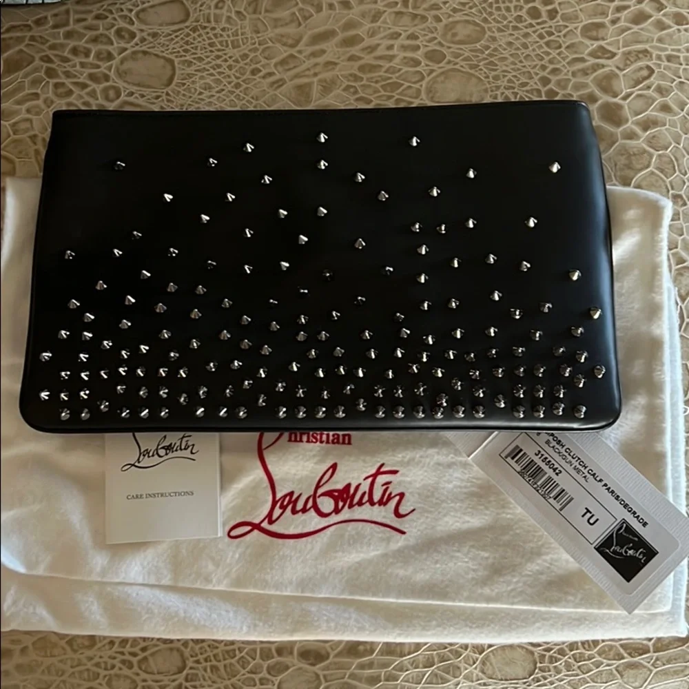 Christian Louboutin Black Leather Loubiposh Degrade spiked clutch